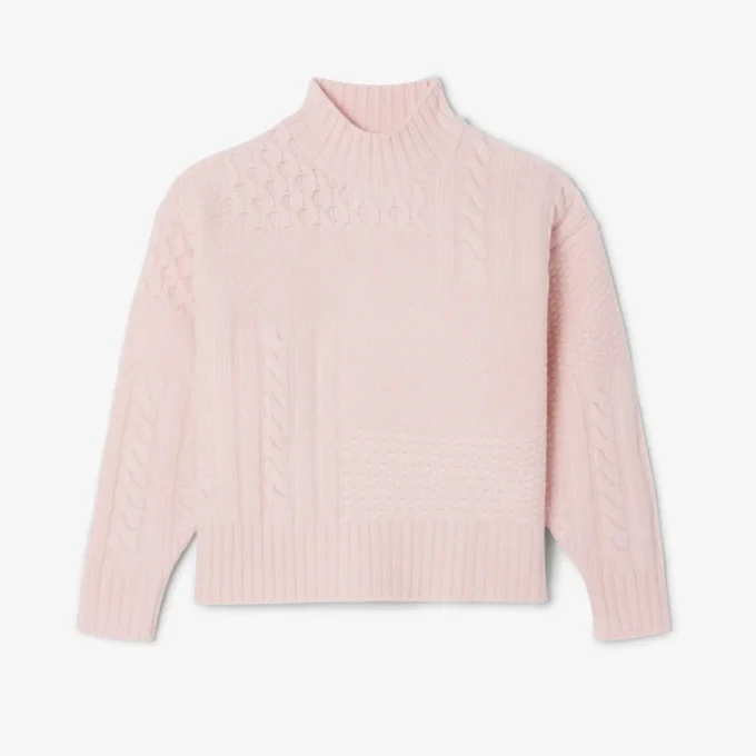 Damen-Wollpullover mit Patchwork-Effekt und hohem Kragen