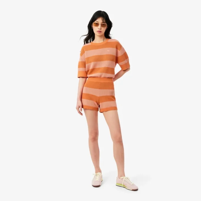 Gestreifte Mesh-Strick-Shorts
