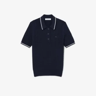 Gestreifter Pullover mit Zopfmuster und Poloshirt-Kragen