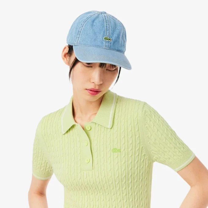 Gestreifter Pullover mit Zopfmuster und Poloshirt-Kragen