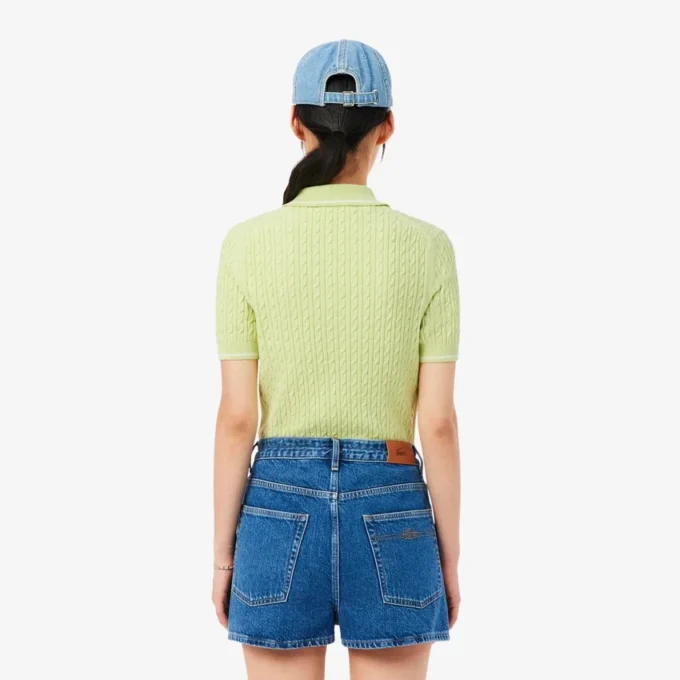 Gestreifter Pullover mit Zopfmuster und Poloshirt-Kragen