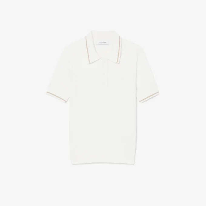 Gestreifter Pullover mit Zopfmuster und Poloshirt-Kragen