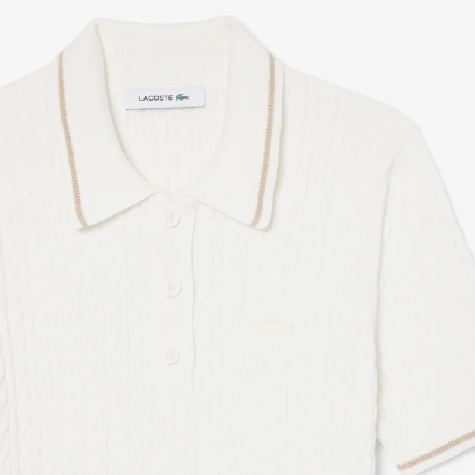 Gestreifter Pullover mit Zopfmuster und Poloshirt-Kragen