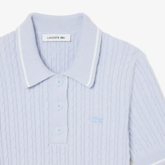 Gestreifter Pullover mit Zopfmuster und Poloshirt-Kragen