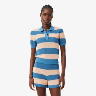 Gestreiftes Poloshirt aus Mesh-Strick