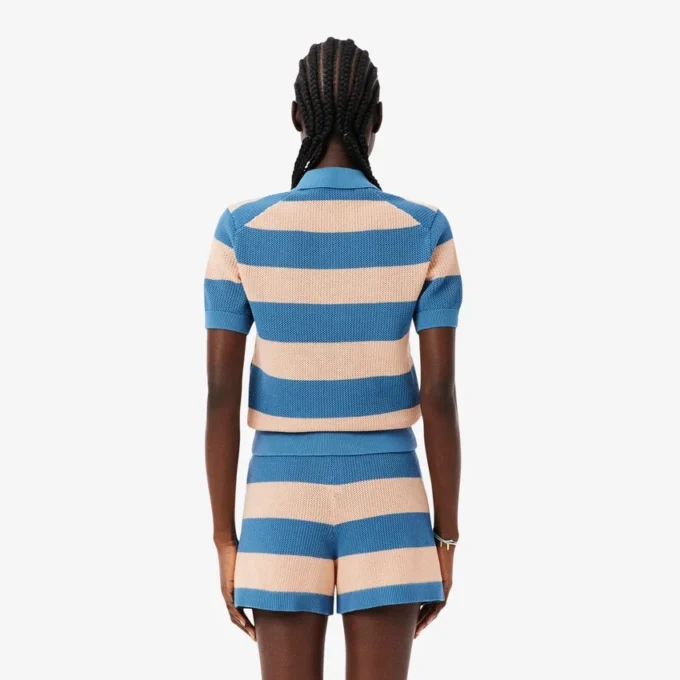 Gestreiftes Poloshirt aus Mesh-Strick