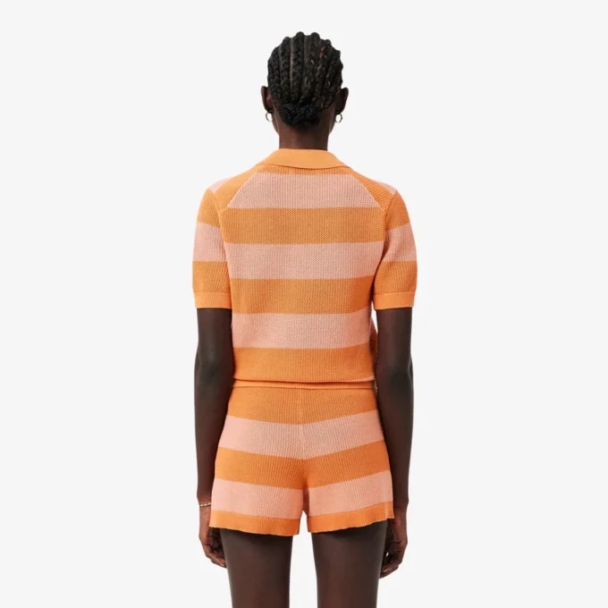 Gestreiftes Poloshirt aus Mesh-Strick
