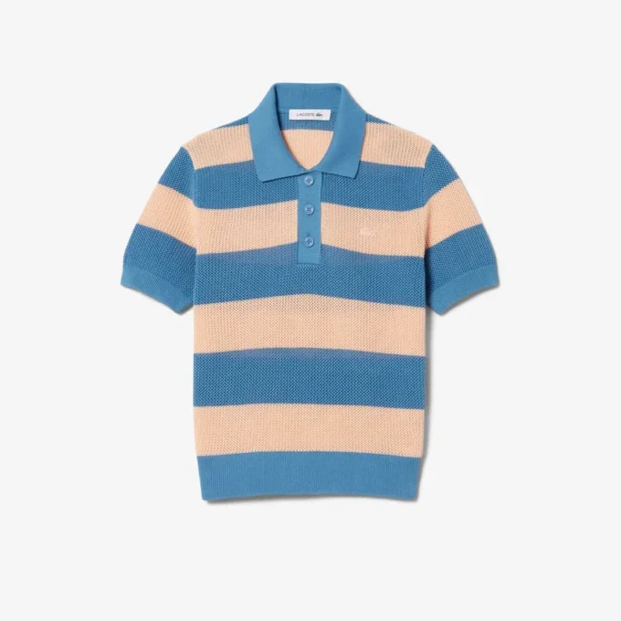 Gestreiftes Poloshirt aus Mesh-Strick