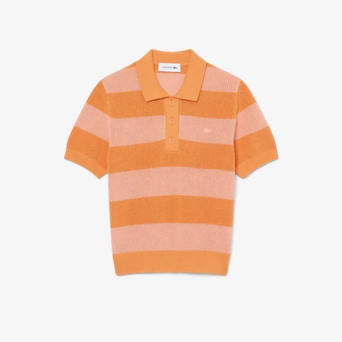 Gestreiftes Poloshirt aus Mesh-Strick