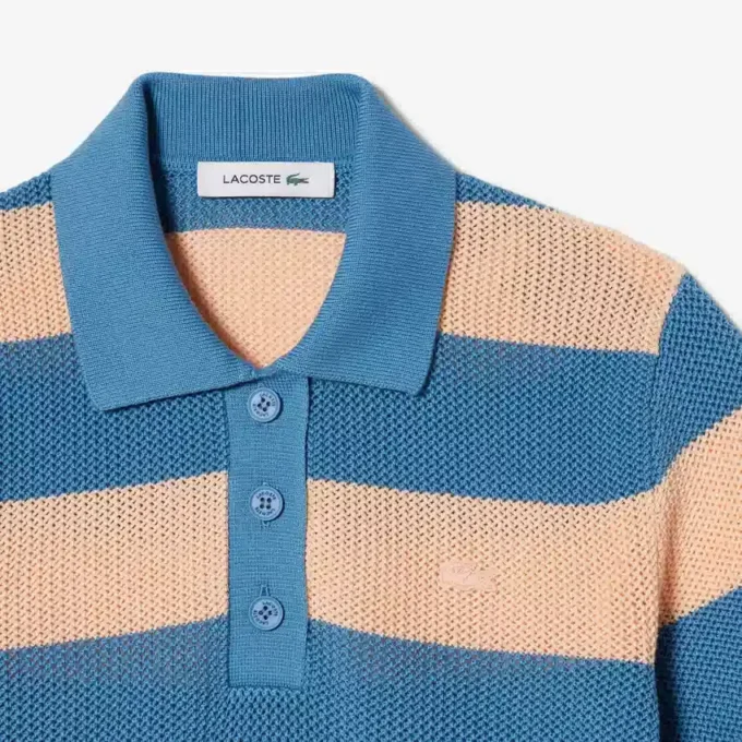 Gestreiftes Poloshirt aus Mesh-Strick