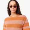 Gestreiftes T-Shirt-Kleid aus Mesh-Strick
