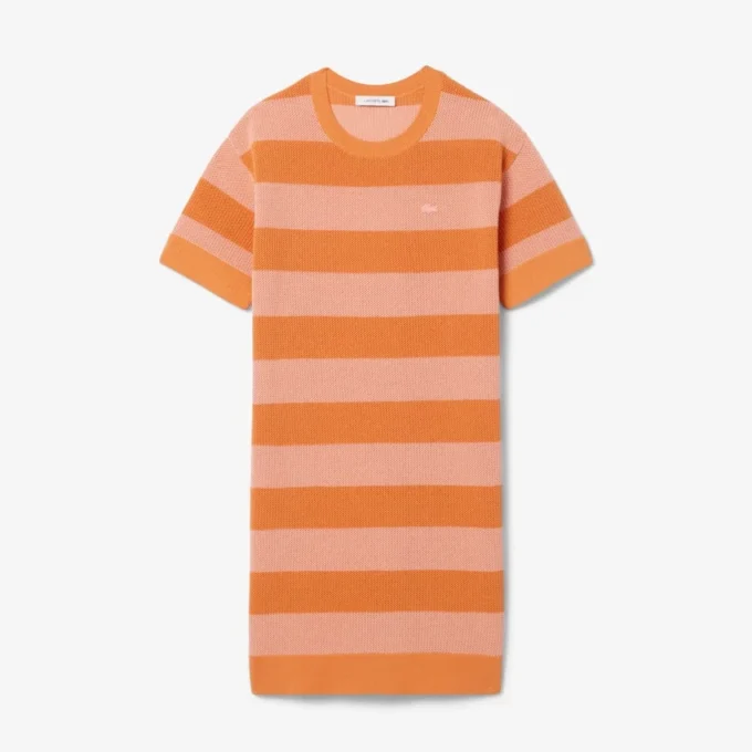 Gestreiftes T-Shirt-Kleid aus Mesh-Strick