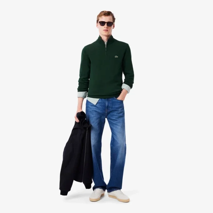 Herren-Baumwollpullover mit Reißverschluss und hohem Kragen