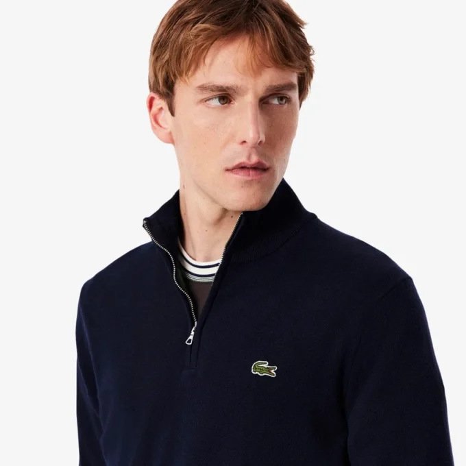 Herren-Baumwollpullover mit Reißverschluss und hohem Kragen