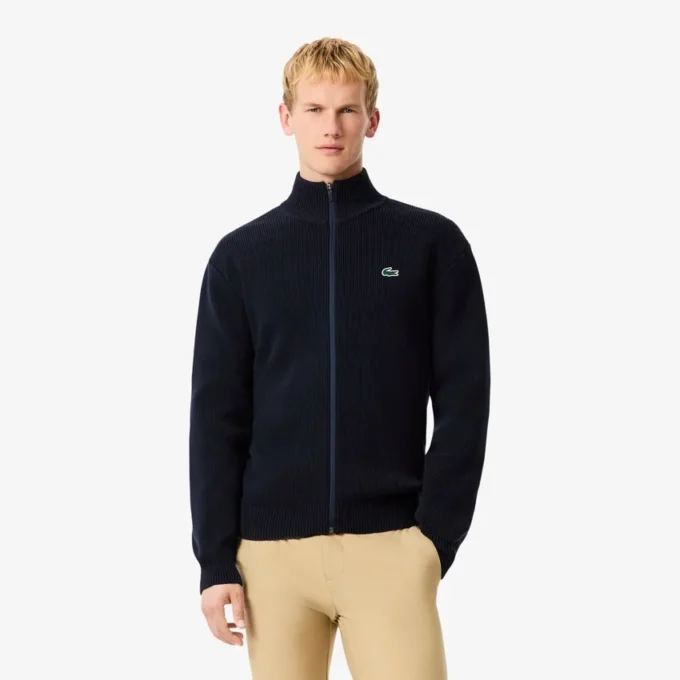 Herren-Golfpullover aus geripptem Strick mit Reißverschluss
