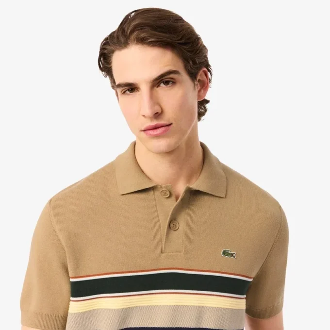 Herren-Poloshirt mit Kragen, gestreift, hergestellt in Frankreich