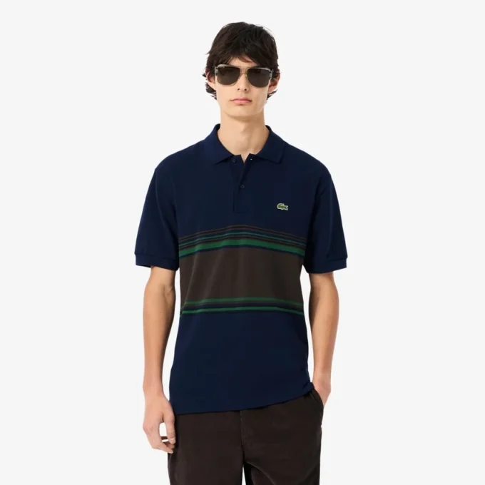 Herren-Poloshirt mit Streifen in klassischer Passform, hergestellt in Frankreich