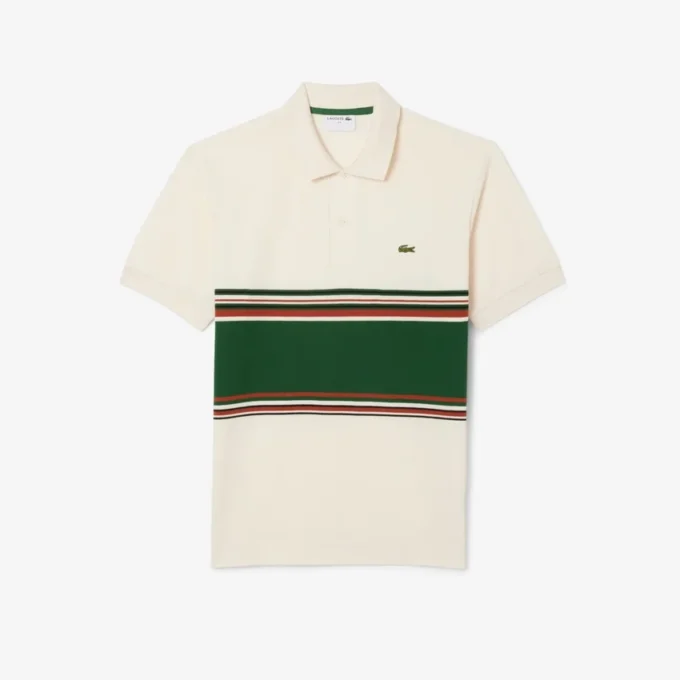 Herren-Poloshirt mit Streifen in klassischer Passform, hergestellt in Frankreich