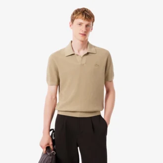 Herren-Pullover aus Baumwoll-Blend mit offenem Polokragen