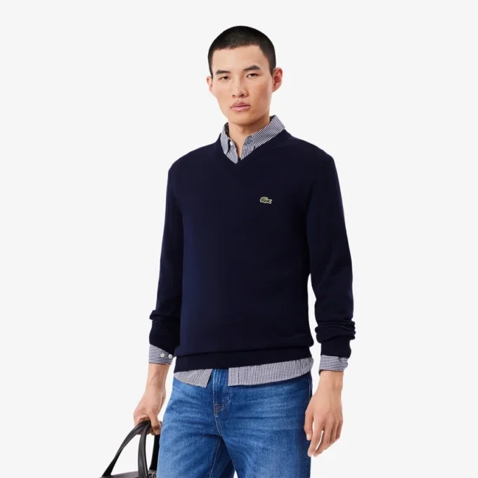Herren-Pullover aus Baumwolle mit V-Ausschnitt