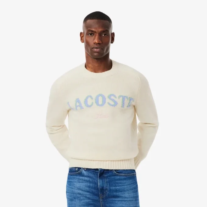 Herren-Pullover aus Wolle mit Intarsien-Logo