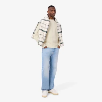 Herren-Pullover aus Wolle mit Patchwork-Effekt in lockerer Passform