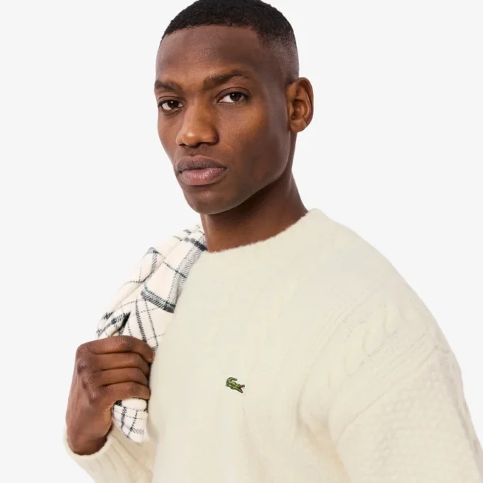 Herren-Pullover aus Wolle mit Patchwork-Effekt in lockerer Passform