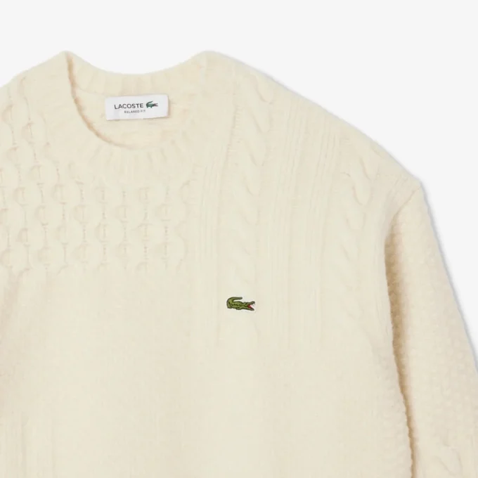 Herren-Pullover aus Wolle mit Patchwork-Effekt in lockerer Passform