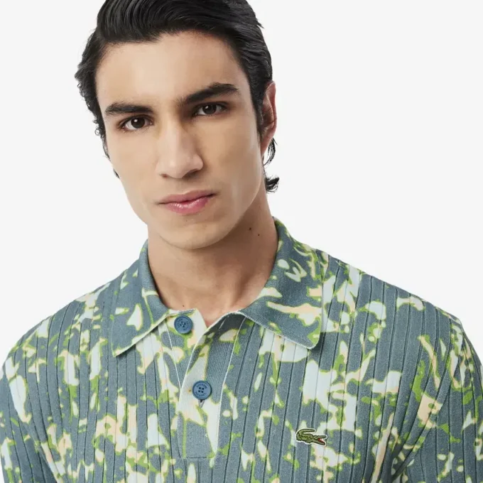 Herren-Pullover mit Kurzarm, Grafikprint und Polokragen