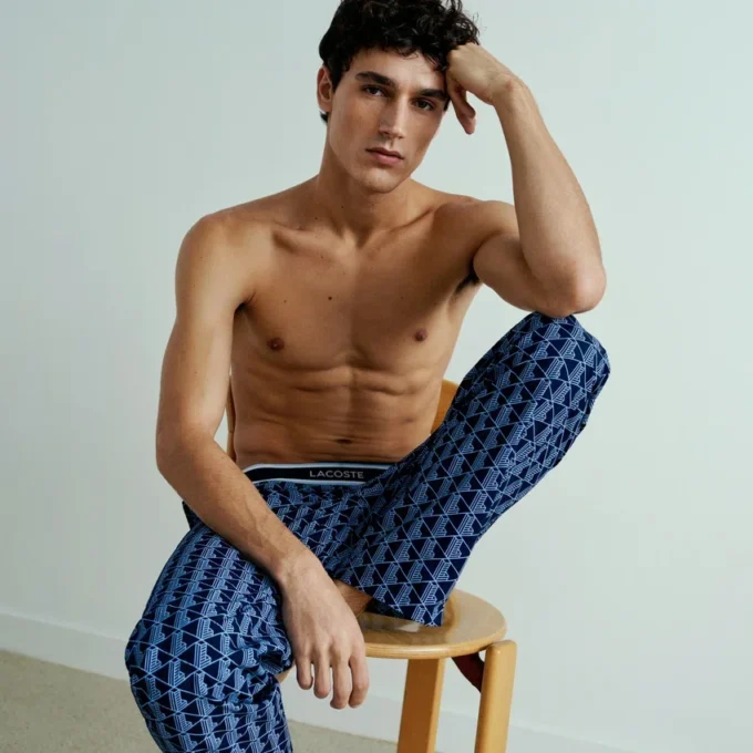 Herren-Pyjama-Hose aus Popeline mit Monogramm