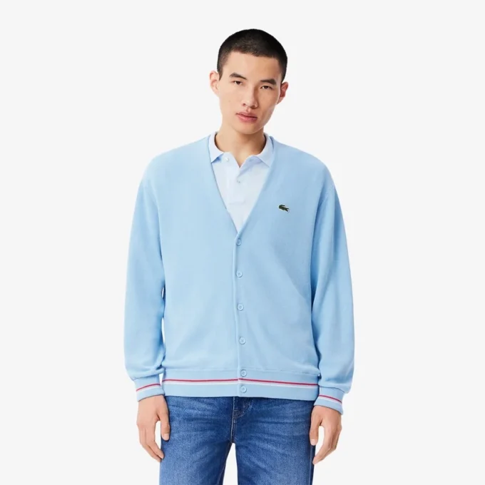 Herren-Strickjacke aus Baumwolle mit lockerer Passform und Streifen-Detail