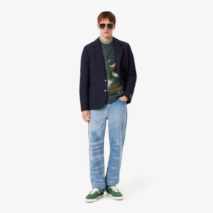 Herren-Strickpullover mit Intarsien-Krokodil
