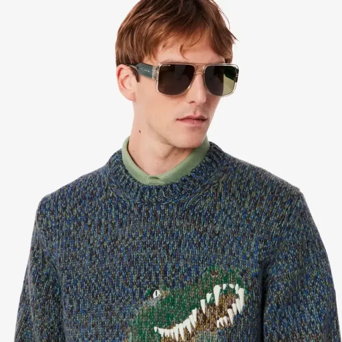 Herren-Strickpullover mit Intarsien-Krokodil
