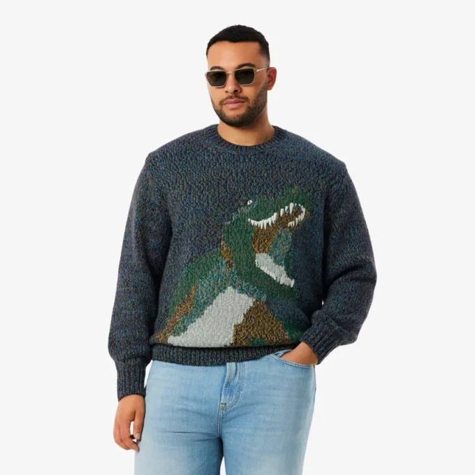 Herren-Strickpullover mit Intarsien-Krokodil