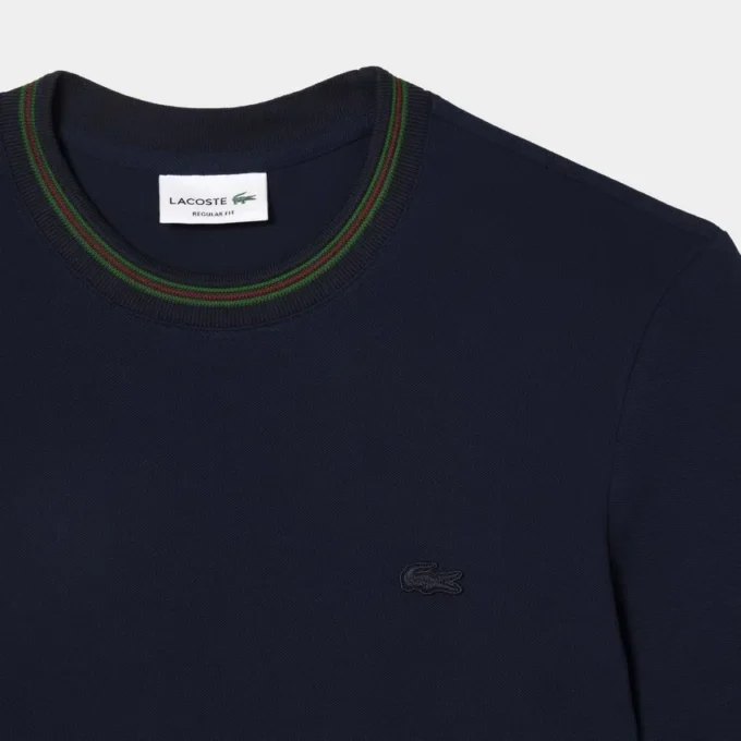 Herren-T-Shirt aus Stretch-Piqué mit gestreiftem Kragen