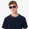Herren-T-Shirt aus Stretch-Piqué mit gestreiftem Kragen