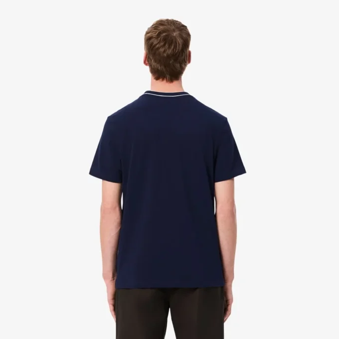 Herren-T-Shirt aus Stretch-Piqué mit gestreiftem Kragen