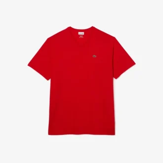 Herren-T-Shirt mit geripptem V-Ausschnitt in langer Passform