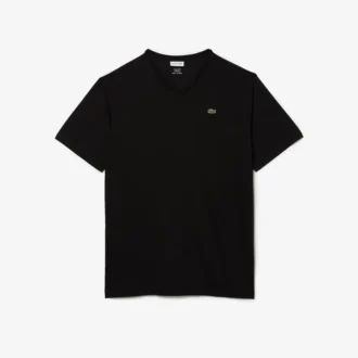 Herren-T-Shirt mit geripptem V-Ausschnitt in langer Passform