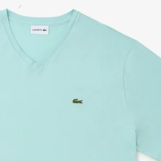 Herren-T-Shirt mit geripptem V-Ausschnitt in langer Passform