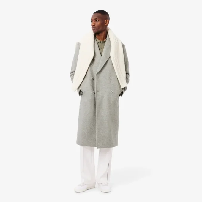 Herren-Wollmantel mit Chevron-Muster und doppelter Knopfleiste