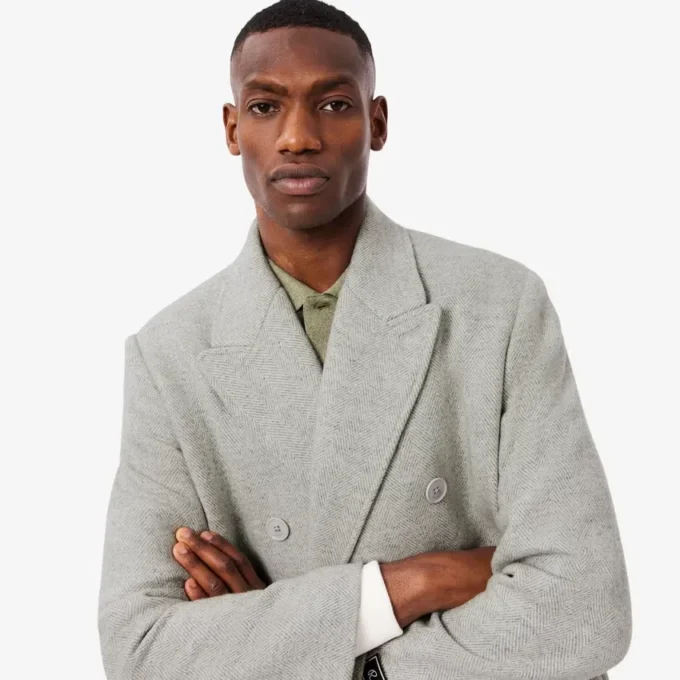 Herren-Wollmantel mit Chevron-Muster und doppelter Knopfleiste