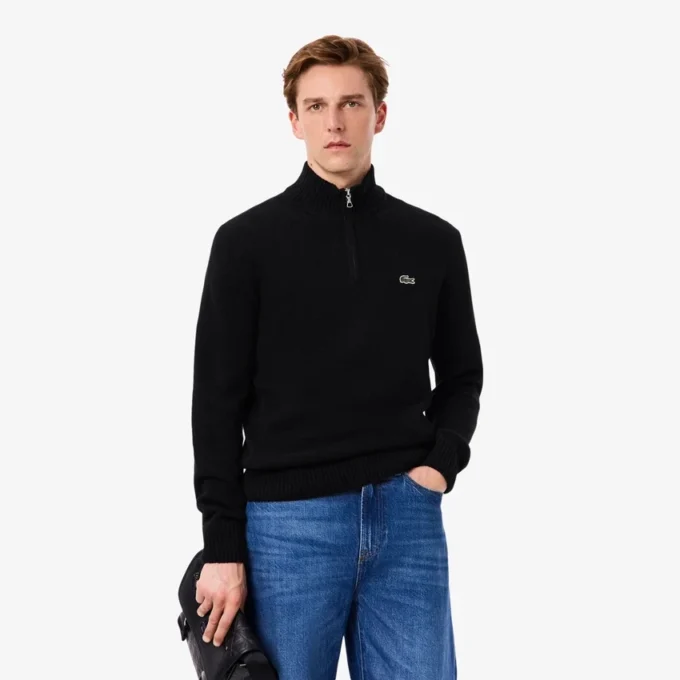 Herren-Wollpullover mit Reißverschluss und hohem Kragen