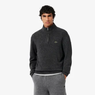 Herren-Wollpullover mit Reißverschluss und hohem Kragen