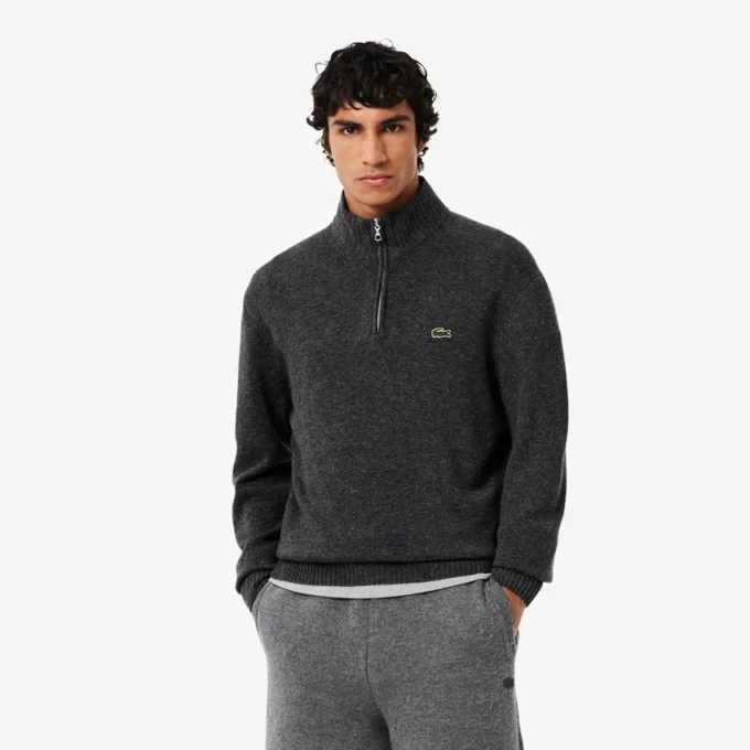 Herren-Wollpullover mit Reißverschluss und hohem Kragen