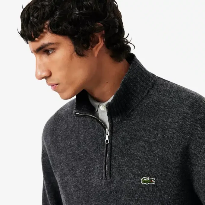 Herren-Wollpullover mit Reißverschluss und hohem Kragen