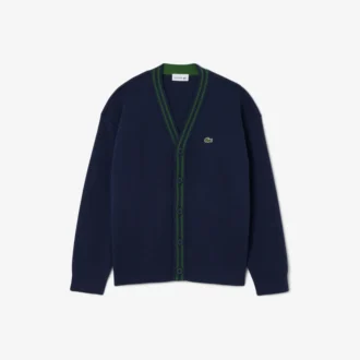 Jungen-Strickjacke mit V-Ausschnitt aus Baumwolle und Wolle