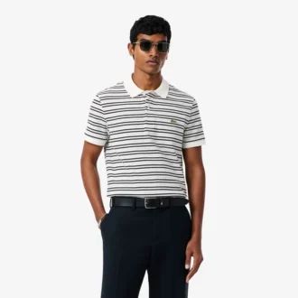 Klassisch geschnittenes gestreiftes Petit Piqué-Poloshirt