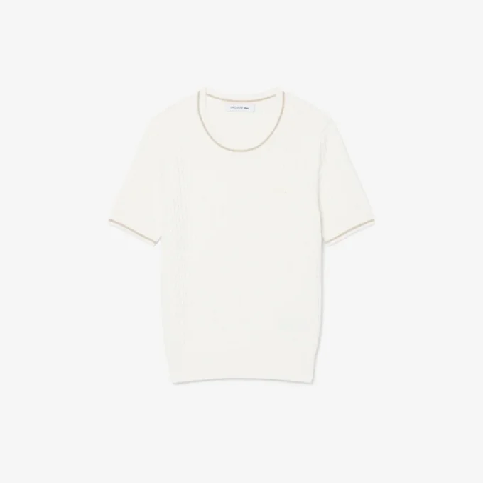 Kurzärmeliger Pullover mit Zopfmuster