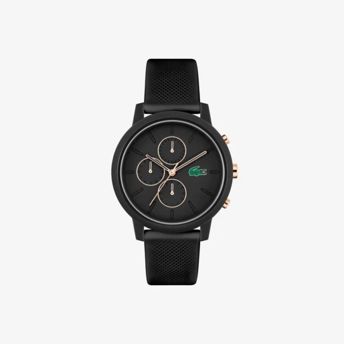 Lacoste.12.12 Chrono Uhr Schwarz & Nelkengold Silikon